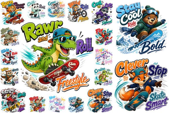 Download Kids Skateboard Animal PNG Bundle - Animal Collection
