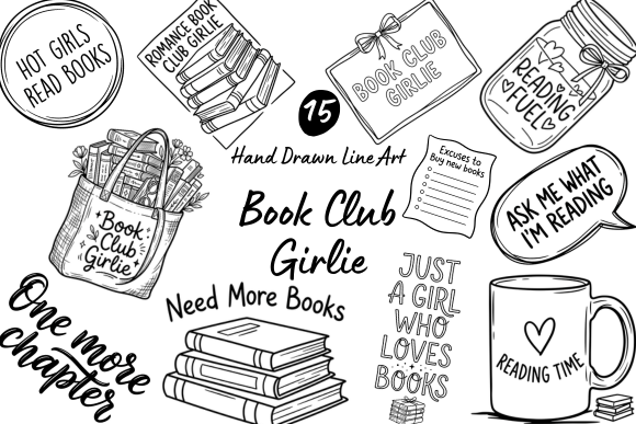 Download Book Club Girlie Hand Drawn Line Art - Drawn Collection