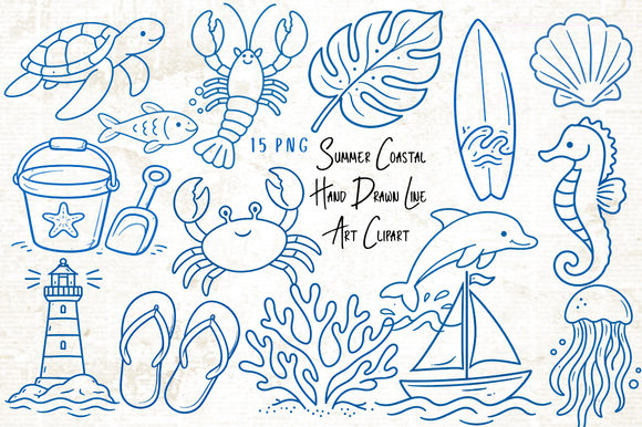 Download Summer Coastal Hand Drawn Line Art PNG - Drawn Collection