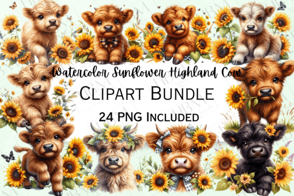 Download Watercolor Sunflower Highland Calf - Calf Collection