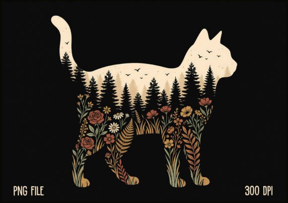 Download Nature Boho Floral Cat Silhouette Shirt - Nature Collection