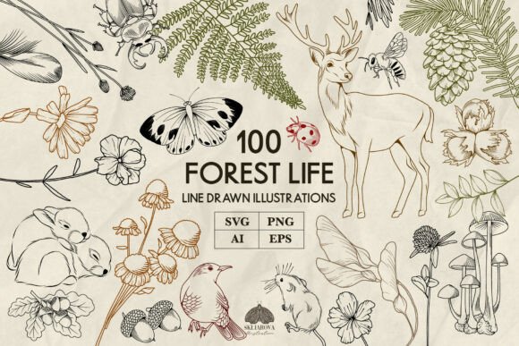 Download Forest Animals and Plants Line Art Svg - Animal Collection