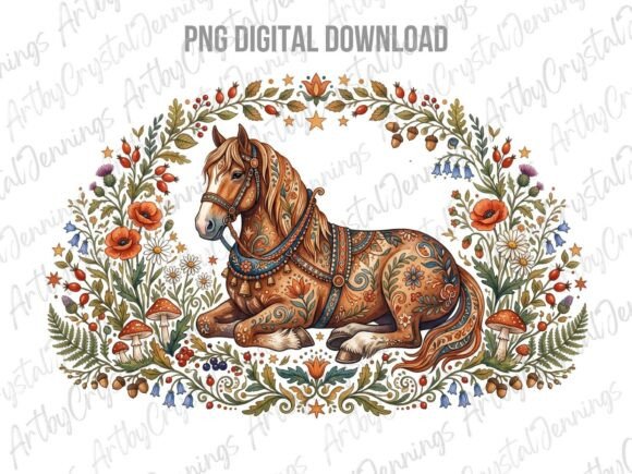 Download Floral Folk Art Horse Animal PNG - Animal Collection