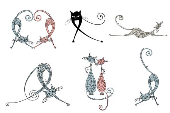Download Set Hand Drawn Funny Cat Cartoon Doodle - Drawn Collection