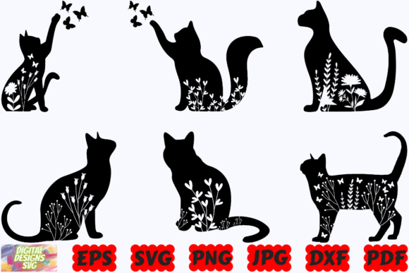 Download Floral Cat SVG | Floral Animal SVG | Cat - Animal Collection