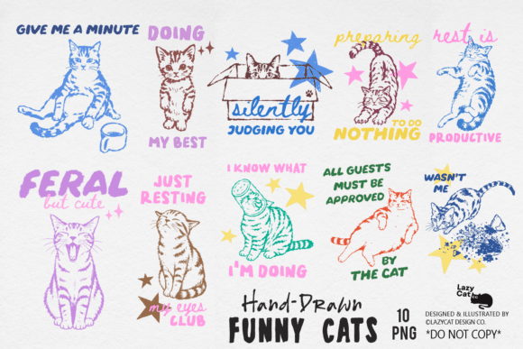 Download Funny Cat Hand-Drawn Sublimation Bundle - Drawn Collection