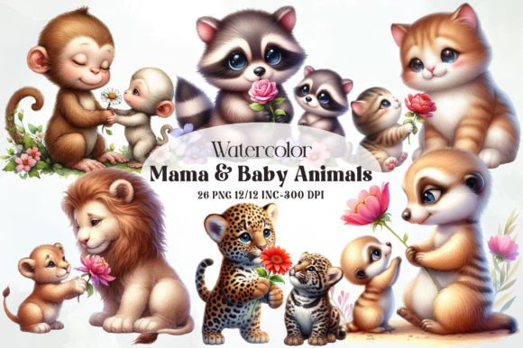 Download Cute Mama and Baby Animals PNG Clipart - Animal Collection
