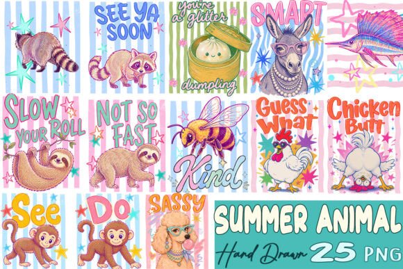 Download Striped Summer Animal Hand Drawn Bundle - Premium Resources