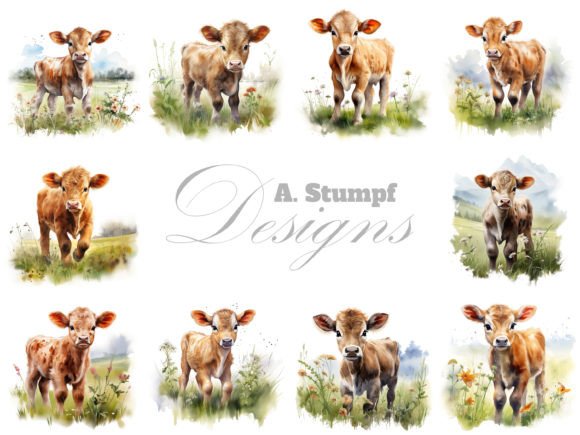 Download Calf Clipart Watercolor Farm Animal Set - Animal Collection