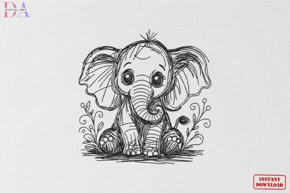 Download Cute Baby Elephant Sketch Animal Art - Animal Collection