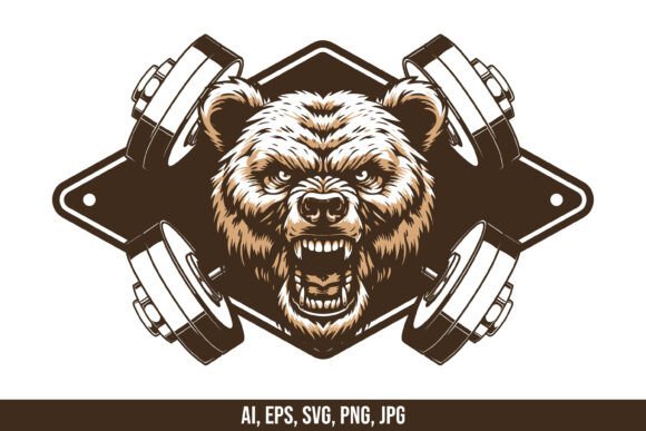 Download Workout Badge with Bear Mascot - Mascot Collection