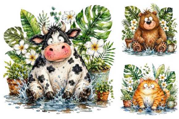 Download Funny Splashing Animal Clipart Bundle - Animal Collection